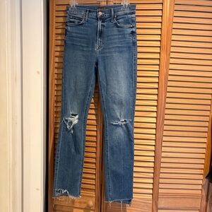 MOTHER Mid Rise Dazzlee Ankle Step Fray Jeans size 27 distressed stretch denim
